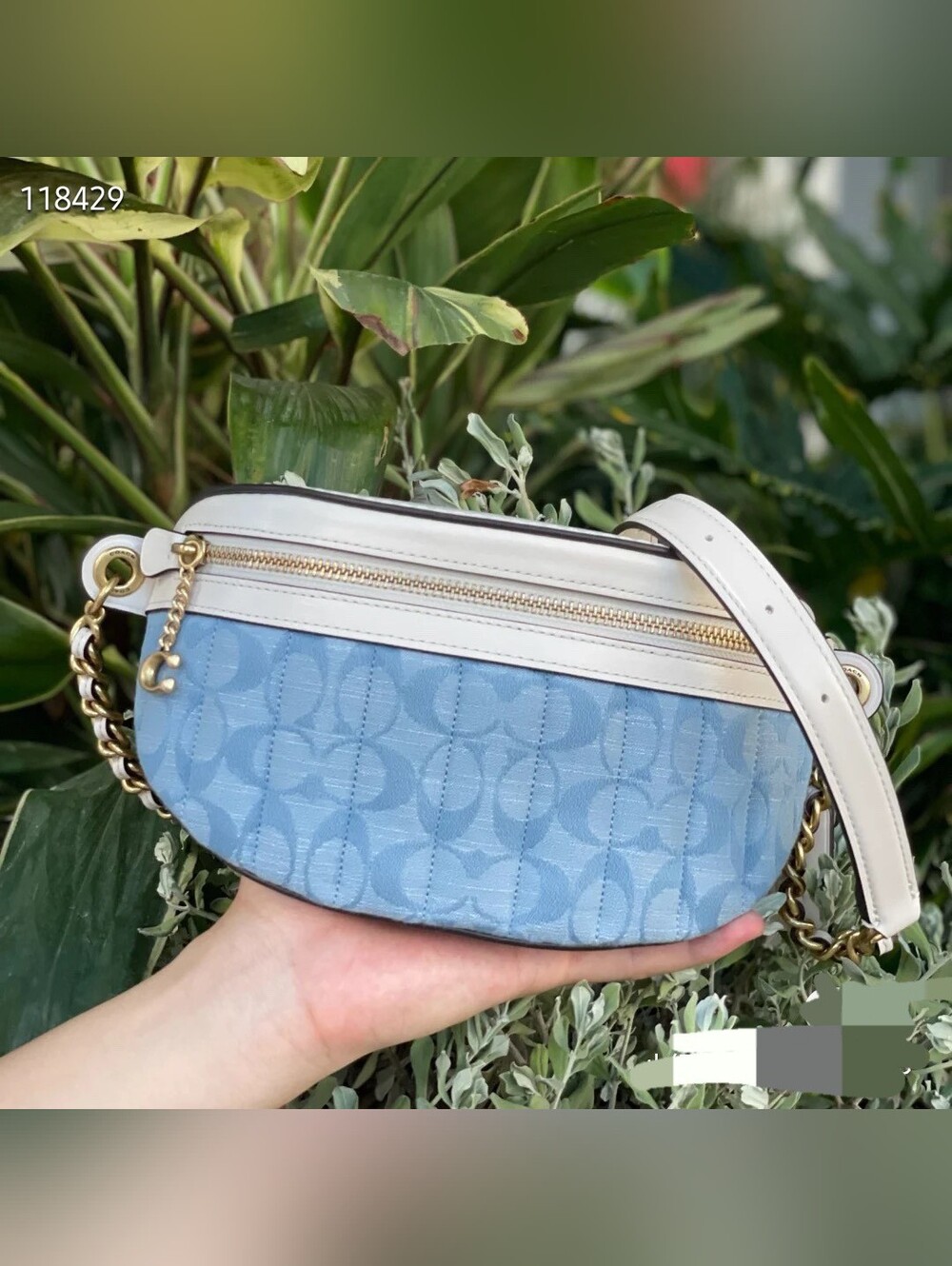 Coach Light Blue Signature Jacquard Crossbody with White Trim